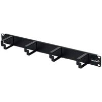 NavePoint 1U Horizontal 19-Inch Rack Mount Cable Management Panel with 4 D-Rings 2-Inches Deep Black
