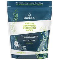 Puracy Platinum Dishwasher Detergent Pods, 50 Count, Natural Enzyme Powder Tablets, Spot & Residue-Free Dish Packs, Free & Clear
