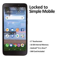 Simple Mobile TCL A1 4G LTE Prepaid Smartphone (Locked) - Black - 16GB - Sim Card Included - GSM