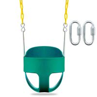 JOYMOR Toddler Swing Extra Long Chain with 2 Carabiners High Back Full Bucket Seat with Coated Swing Chains for Kids Outdoor Fully Assembled (Green)