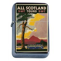 Silver Flip Top Oil Lighter Vintage Poster D-096 All Scotland Bus Tours