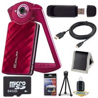 6Ave Casio EX-TR50 Self Portrait/Selfie Digital Camera (Red) + 64GB microSD Class 10 Memory Card + Micro HDMI Cable + SD Card USB Reader + Memory Card Wallet + Deluxe Starter Kit Bundle