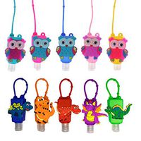 XIDAJIE 10Pack Cartoon Silicone Hand Sanitizer Holder 30 ML Reusable Liquid Soap Detachable Bottles Keychain Carriers Kids Travel Bottles Random Color Owl Dinosaur