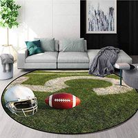 RUGSMAT Sports Small Round Rug Carpet,Football On The Green Grass Bedroom Home Shaggy Carpet Diameter-47