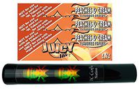 Herb Airtight Tube Pocket Protector with Juicy Jay's Peaches & Cream 1.25 Flavored Hemp Rolling Papers 3 Count DC Crafts Nation- Rasta Skull