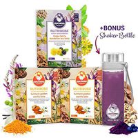 NUTRIBOBA Superfood Weight Loss Turmeric Vanilla & Berry Latte Bundle, Detox & Stress Relief - Complete Vegan Protein Gluten-Free Meal Supplement, Hot/Cold Bubble Tea, 30 Lattes + Blender Bottle