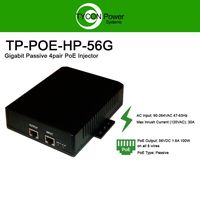 120/240VAC Input, 56V 100W Gigabit Passive 4pair PoE Inserter, PoE Pinout: 3,4,5,6V+; 1,2,7,8V-, UL1950, Shielded and Surge Protected, Includes Removeable US Power Cord