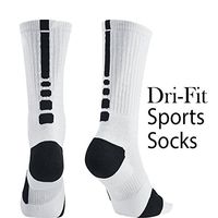 3 Pairs of Dri-Fit Cushion Crew Socks Athletic Sports Socks (White and Black) (3 Pairs) (Medium)