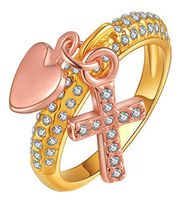 Greendou Fashion Jewelry Rose Gold Heart and Cross Zircon Gold Ring for Women (8)