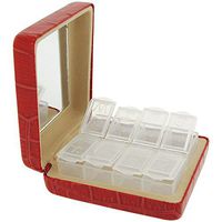 Travel Pill Box Red Crocodile Effect 8 Compartment Pill Case With Mirror SC1032