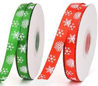50 Yards 3/8 Inch Christmas Ribbon Christmas Wrapping Printed Grosgrain Ribbon for Party Gift (Red+Green)