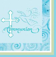 16-Count Paper Beverage Napkins, Communion, Blue Cross Faithful Dove