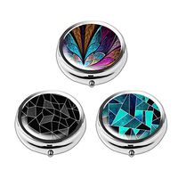 Pill Box Set of 3 - Lizimandu Compact 3 Compartment Medicine Case, Pill Box for Pocket or Purse (3-Fractal Flower Fragment)