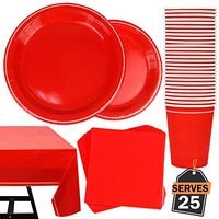 101 Piece Royal Red Party Supplies Set Including Plates, Cups, Napkins and Tablecloth, Serves 25