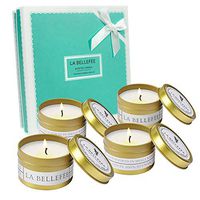 LA BELLEFÉE Scented Candle Soy Wax Travel Tin Aromatherapy Candles Gift Set for Wedding, Festival - Lemongrass Bergamot, Sea Salt Sage, French Lavender Vanilla, Mediterranean Amber - 4 Pack