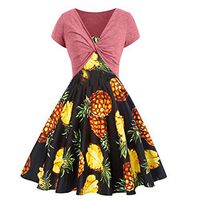 Womens Sunflower Short Sleeve Midi Dresses Bow Knot Bandage Tops Suit Summer Casual Straps Cover Up Mini Tshirt Dress Loose Swing Flowy Pleated Floral Sun Dress