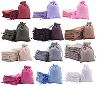 Sansam 48pcs 7.0x9.0cm/2.8''x3.6'' Mixed Color Small Drawstring and Lining Hemp/Hessian Bags, Jewelry Pouches, Wedding Favors, Jewelry Packing, Gift Bags