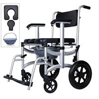 Fenglig Wheelchair Toilet 4 in 1 Chair Shower Commode Mobile Chair Commode/Padded Toilet Seat Transport Chair, Removable Pedal, Adjustable Armrest,Gray