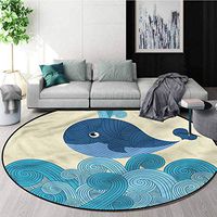 Whale Round Area Rug,Smiley Whale and Lines Pattern Floor Seat Pad Home Decorative Indoor Round-63