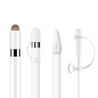 ZOVER [4-Piece] Compatible with Apple Pencil Fiber Cap as Stylus Apple Pencil Nib Cover Cable Adapter Tether, if Applicable iPad Pro 9.7" 10.5" 12.9" -White