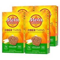 Metamucil Fiber Thins, Apple Crisp, 4 Boxes of 12 Servings, Dietary Fiber Supplement Snack with Psyllium Husk