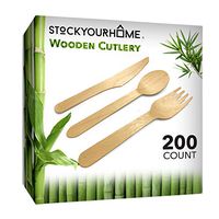 Wooden Disposable Cutlery (200 Count) Compostable Forks Spoons Knives - Biodegradable Silverware for Weddings, Parties, Birthdays and Everyday Use…
