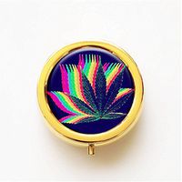 RhyNSky Marijuana Leaf Weed Mini Gold Portable Pocket Purse Pill Box Case Pillbox, 3 Compartments -283