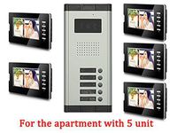 YuHan Apartment Wired 7 Inch Black Monitor Video Door Phone Audio Visual Intercom Entry Access System 5 Units