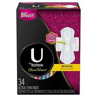 UBK CleanWear Ultra Thin Pad with Wings, Regular Absorbency, 34ct