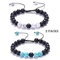 2 Packs Lava Stone Diffuser Bracelet General Lava Rocks Bracelet Howlite Bracelet Turquoise Bracelet Clam Down Adjustable Diffuser Bracelet Confidence Relief Stress Lava Bracelet Christmas Gift