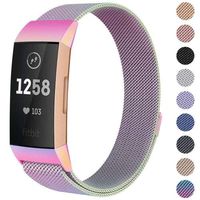 ACHICOO for Fit-bit Charge 3 Strap Replacement M-ilanese Band Stainless Steel Magnet Colorful S
