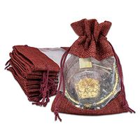 12-Pack Small Linen Burlap & Sheer Organza Gift Bag with Drawstring (Maroon Red, 3.5x5.5), for Christmas Presents, Party Favors, Cosmetic Samples Mesh Pouch by TheDisplayGuys
