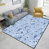 Bigdatastore Blue Traditional Area Rug Living Room, Retro Style Little Blossoms Plumbago Flowers Natural Gentle Springtime Ornaments, Fashionable High Class Living Dinning Room(4'x 6')