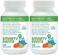 SmartyPants Kids Fiber Complete with No Sugar Added, Multi plus Omega 3 plus Vitamin D, 120 Gummies (2 Pack)