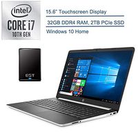 2020 HP 15.6" Touchscreen Laptop Computer/ 10th Gen Intel Quard-Core i7 1065G7 up to 3.9GHz/ 32GB DDR4 RAM/ 2TB PCIe SSD/ 802.11ac WiFi/ Silver/ Windows 10 + EST 500GB External Hard Drive