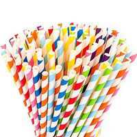 Hiware 200-Pack Biodegradable Paper Straws - 8 Different Colors Rainbow Stripe Paper Drinking Straws - Bulk Paper Straws for Juices, Shakes, Smoothies, Party Supplies Decorations