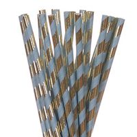 Biodegradable Paper Straws Blue With Gold Foil Stripe (100)