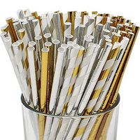 Just Artifacts Premium Biodegradable 100pcs Decorative Paper Straws (Color: Silver/Gold)