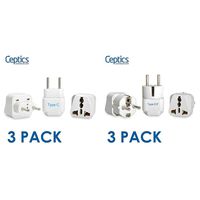 Ceptics Europe Travel Plug Adapter (Type C) for Most European Countries - 3 Pack [Grounded & Universal] & Grounded Universal Plug Adapter for Europe, Germany, France (Schuko) (Type E/F) - 3 Pack