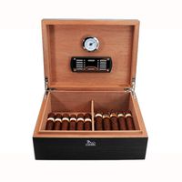 LUBINSKI Cigar Humidor Box Cabinet Humidifier Digital Hygrometer Spanish Cedar Interior Luxury Wood Grain Pattern