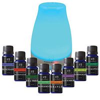 Aromatherapy Top 8 Essential Oil and Diffuser Gift Set - Peppermint, Tea Tree, Lavender & Eucalyptus - Auto Shut-off and 7 Color LED Lights - Therapeutic Grade Oils by Radha Beauty