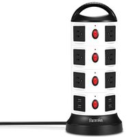Tower Surge Protector Power Strip,Universal Charger with 14 Outlets and 4-Port USB,9.8 Feet Cord Wire, Overload Protection and Safety Door Outlet for PC and Mobile Electronic Device 750 Joules