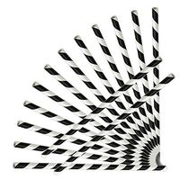 Vonty 144pcs Paper Drinking Straws Biodegradable Drink Straws Bulk Black and White Striped Straws for Party Supplies, Birthday, Wedding (7.8 Inches Long)