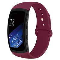 OenFoto Sports Band Compatible Gear Fit2 Pro/ Fit2, Replacement Silicone Accessories Strap Samsung Gear Fit2 Pro SM-R365/ Gear Fit2 SM-R360 Smartwatch-Wine Red with Rose Gold Button, Small