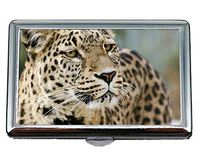 Cigarette Case/Box/Holder,Leopard,Persian Leopard,Portrait Stainless Steel Card Holder Card Case Excellent Design for Men and Women