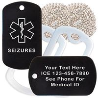 Custom 2 Pack - Seizures Medical Alert ID Necklaces with Black Custom Tags, White Silencers, and 30'' USA Chains