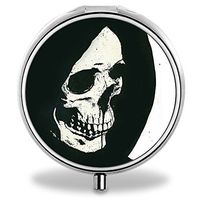 Skull Pill Case, Round Stainless Drug Organizer Container Medicine Cover for Pocket Daily&Weekly
