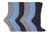 Gentle Grip - 6 Pairs of Ladies Diabetic Socks - 5-9 us (Blue)