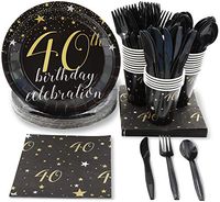 40th Birthday Party Supplies, Disposable Dinnerware Set (Serves 24, 144 Pieces)