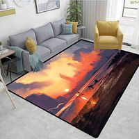 Bigdatastore Fantasy World Sports Door Mats Inside Non Slip, on Sandy Beach with City Skyscrapers Skyline Sunset Oil Paint Graphic, Fashionable High Class Living Dinning Room(3'x 8')